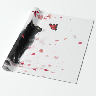 Papel De Regalo Gato de flor de cerezo y mariposas (14)