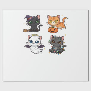 Papel De Regalo Gato de Halloween  Felino Espeluznante y con Estil