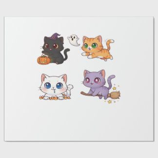 Papel De Regalo Gato de Halloween Felino Espeluznante y Elegante