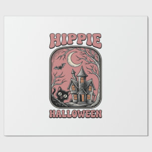 Papel De Regalo Gato de Halloween Hippie Casa Embrujada Diseño Vin