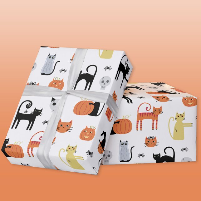 Papel De Regalo Gato de Halloween lindo (Halloween cats fun gift wrapping paper roll)