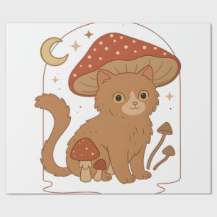 Papel De Regalo Gato de hongo Cottagecore con sombrero � Estética