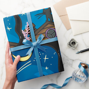 Papel De Regalo Gato De La Noche En El Techo