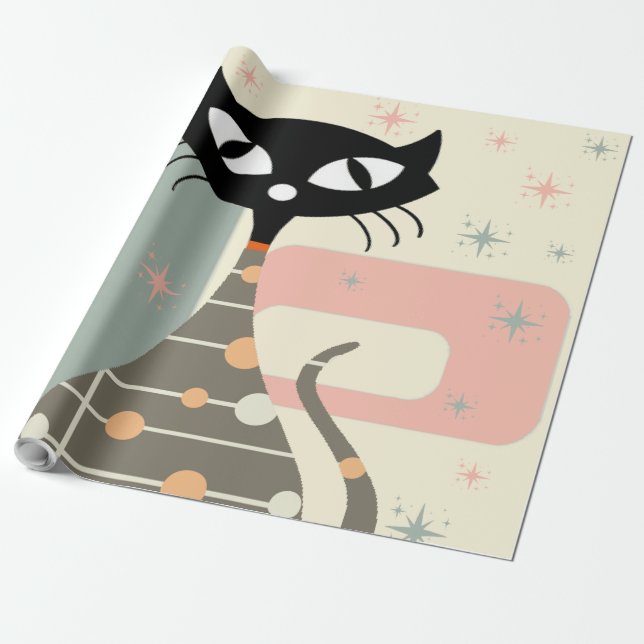 Papel De Regalo Gato de mediados del siglo (Desenrollado)