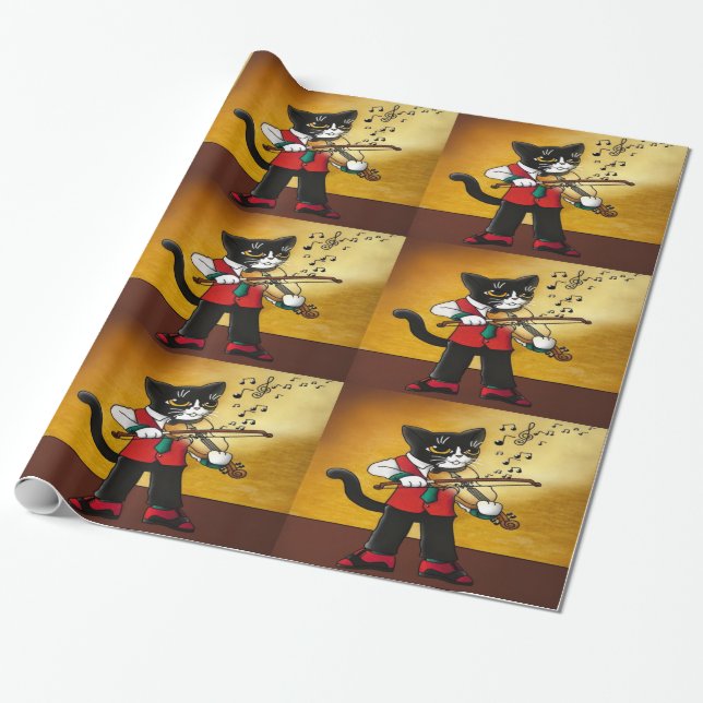 Papel De Regalo Gato de música violín (Desenrollado)