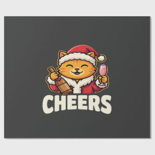 Papel De Regalo Gato de Navidad Anima la Bebida Navideña