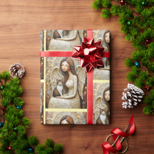 Papel De Regalo Gato de Navidad Caprichoso Envoltura de Arte Donce