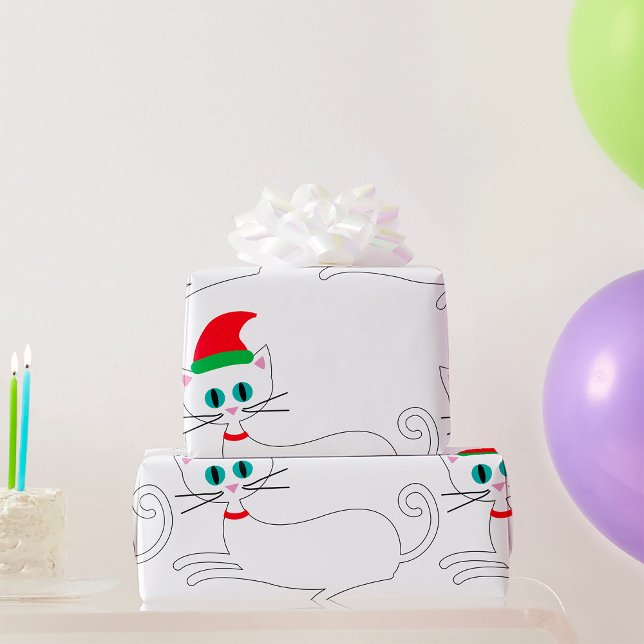 Papel De Regalo Gato de Navidad con sombrero de Santa (Subido por el creador)