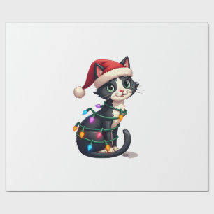Papel De Regalo Gato de Navidad Esmoquin gato negro luces de Navid