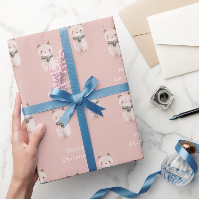 Papel De Regalo Gato de Navidad Rosa Rubor (Regalar)