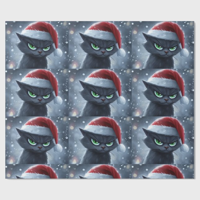 Papel De Regalo Gato de Navidad Sr. Cara Gruñona (Superficie plana)