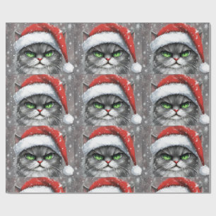 Papel De Regalo Gato de Navidad Sr. Cara Gruñona (Gris)