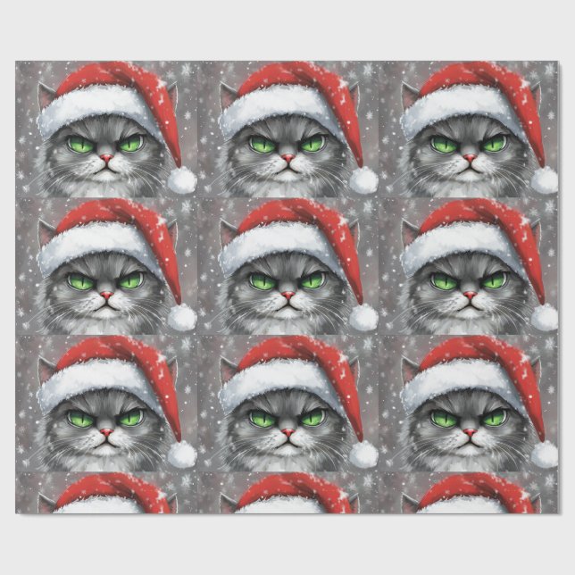 Papel De Regalo Gato de Navidad Sr. Cara Gruñona (Gris) (Superficie plana)