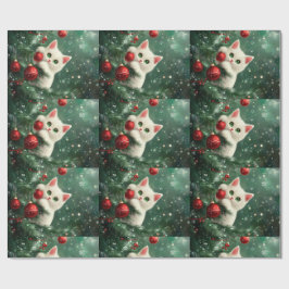 Papel De Regalo Gato de Navidad subiendo árbol de Navidad