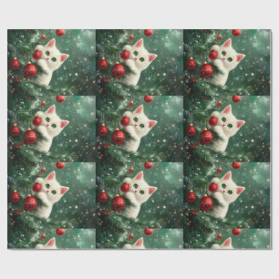 Papel De Regalo Gato de Navidad subiendo árbol de Navidad