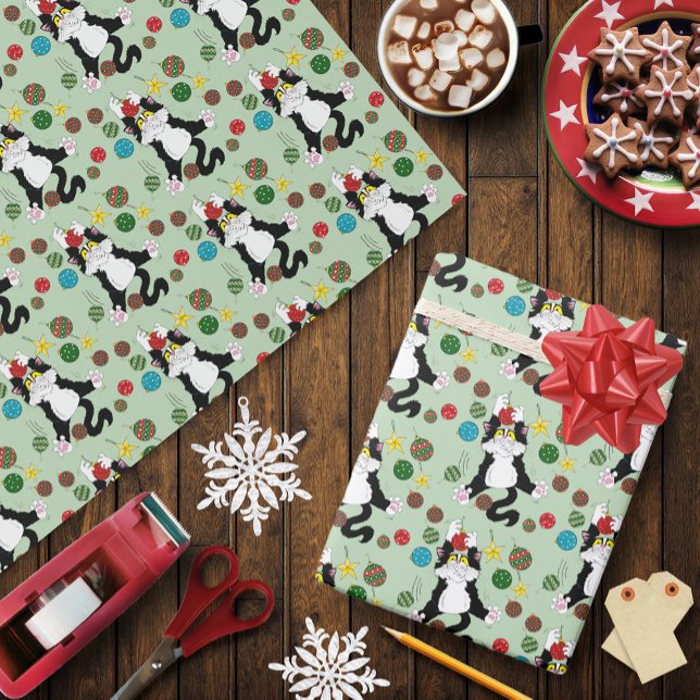 Papel De Regalo Gato de Navidades blancos tuxedo (Subido por el creador)