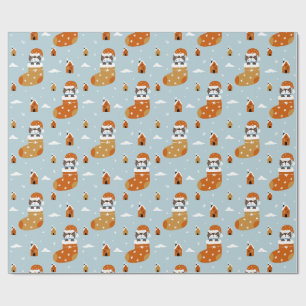 Papel De Regalo Gato de Navidades cortos en un helado de nieve azu