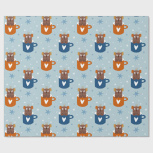 Papel De Regalo Gato de Navidades cortos en un paro de nieve azul