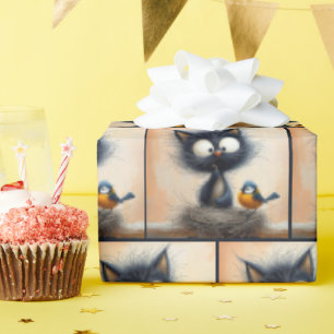 Papel De Regalo Gato de ojos anchos escrupuloso con un gusano para