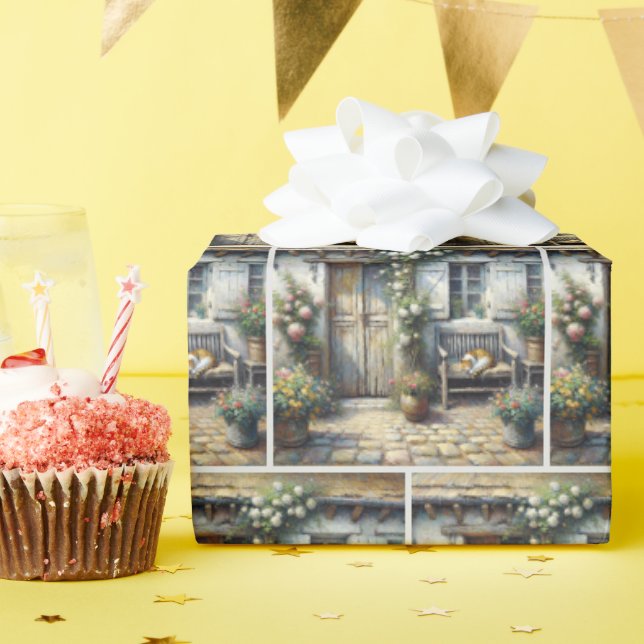 Papel De Regalo Gato De Tabby En El Antiguo Banco (Fiesta de cumpleaños )