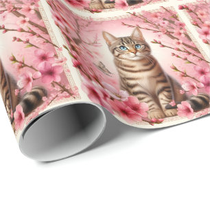 Papel De Regalo Gato de Tabby Gato Gatito japonés Flor de cerezo G