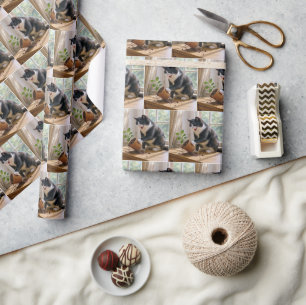 Papel De Regalo Gato de Tuxedo derribando una fábrica de artesanía