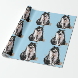 Papel De Regalo Gato de Tuxedo Gato Negro y Gatos Blancos Amantes 