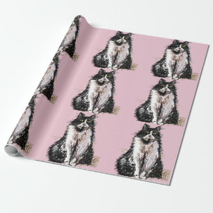 Papel De Regalo Gato de Tuxedo Gatos Negros y Blancos Bebé Rosa