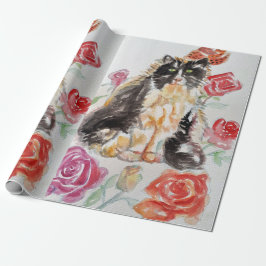 Papel De Regalo Gato de Tuxedo Gatos Negros y Blancos Bebé Rosa