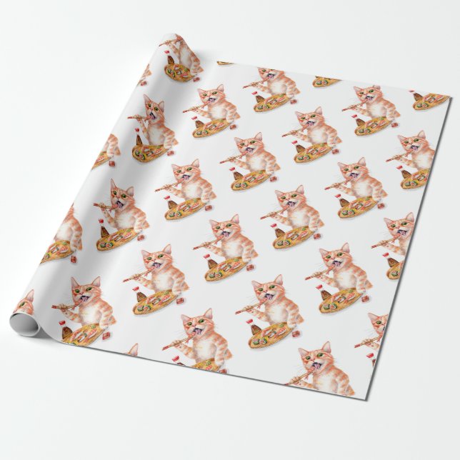 Papel De Regalo Gato del sushi (Desenrollado)