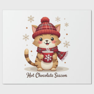 Papel De Regalo Gato Divertido Chocolate Caliente Temporada Feliz 