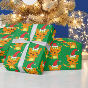 Papel De Regalo Gato Divertido con Gorro de Santa Patrón de Gato d