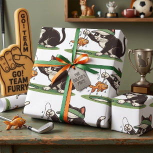 Papel De Regalo Gato Divertido Golfista Pescando Peligro de Agua