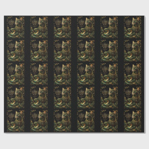 Papel De Regalo Gato Dorado Ojos Verdes Arte Elegante