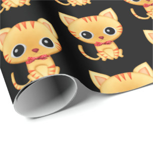Papel De Regalo Gato dorado sobre negro