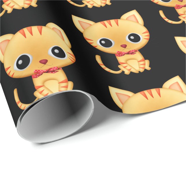 Papel De Regalo Gato dorado sobre negro (Esquina del rollo)