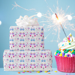 Papel De Regalo Gato dulce se enfrenta a la feliz celebración del 