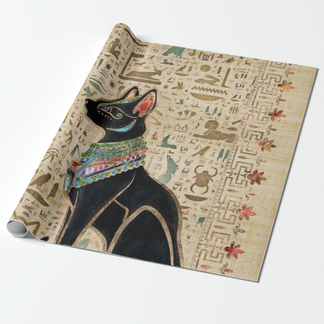 Papel De Regalo Gato egipcio - Bastet en el papiro (Desenrollado)