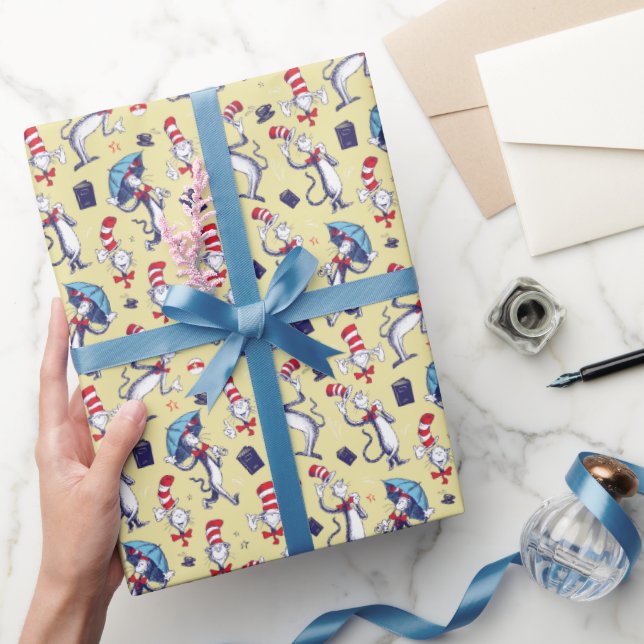 Papel De Regalo Gato en el sombrero | Patrón Amarillo (Regalar)