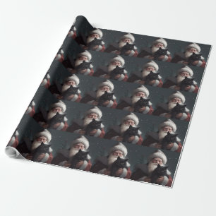 Papel De Regalo Gato Esmoquin con Papá Noel Festivo de Navidad