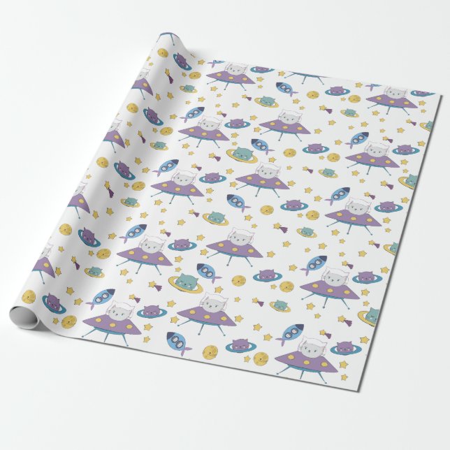 Papel De Regalo Gato Espacial (Desenrollado)