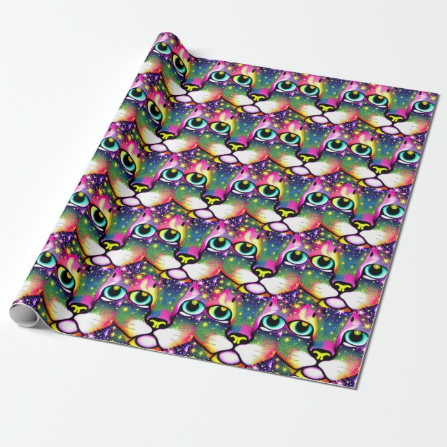 Papel De Regalo Gato Face Close Pop Art (Desenrollado)