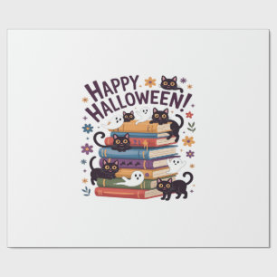 Papel De Regalo Gato Fantasma Regalos Amante de Leer Libros Hallow