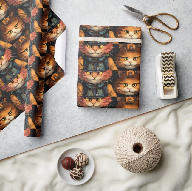 Papel De Regalo Gato fiesta con sombrero negro superior (Artesanía)