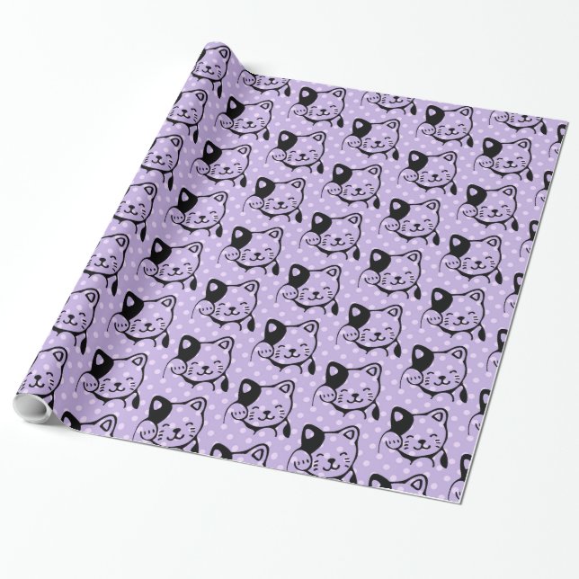Papel De Regalo Gato gitano blanco y negro lindo saludando (Desenrollado)