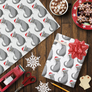 Papel De Regalo Gato Gris Divertido Gruñón Navidad Humor Festivo