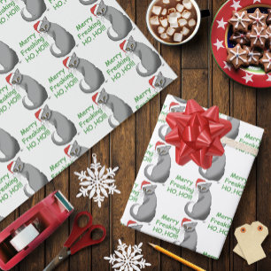 Papel De Regalo Gato Gris Divertido Malhumorado Navidad Humor Fest