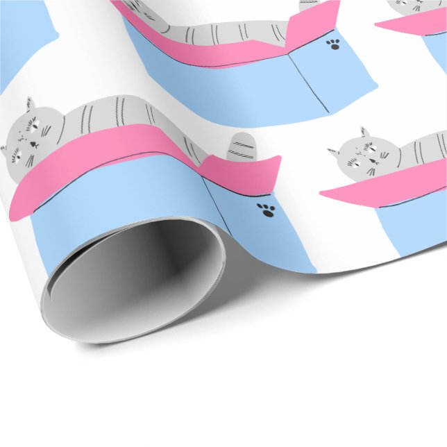 Papel De Regalo Gato Gris En Caja (Esquina del rollo)