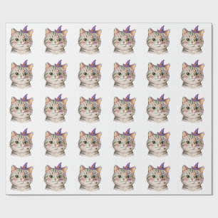 Papel De Regalo Gato Gris Tabby Lindo de Halloween con Pintura Fac