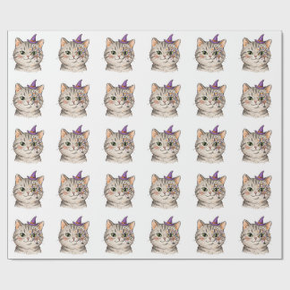 Papel De Regalo Gato Gris Tabby Lindo de Halloween con Pintura Fac